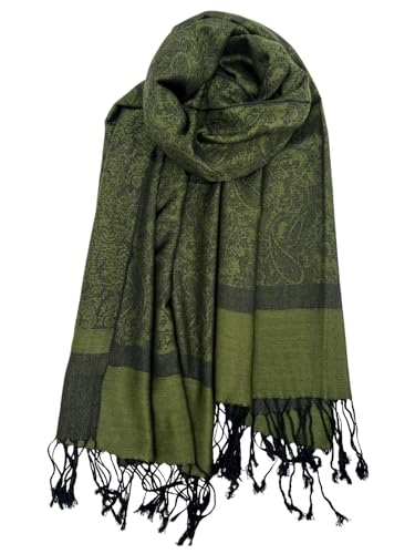 Pashmina Shawl Wrap for Women Soft Lightweight Multi-Purpose Scarf for Weddings, Parties & Casual Wear - color: Jacquard Dark Green - Pl1832