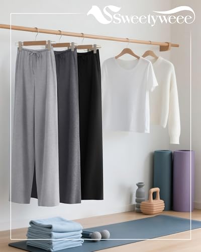 3 Pack Women's Lounge Pants Cozy Wide Leg Yoga Pants Casual Drawstring Loose Baggy Sweatpants with Pockets - color: Black, Dark Gray, Light Gray, size: Small
