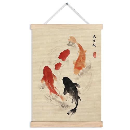 MVLJG Koi Fish Wall Art Poster, Japanese Room Decor, Oriental Asian Lotus Pond Fish Canvas Prints Hanging Wall Decor for Bedroom Zen Meditation Room Home Office - color: Koi Fish-2
