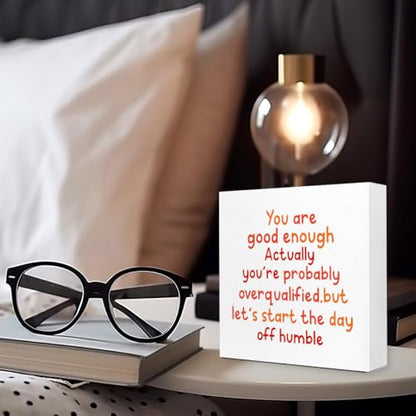 WUZYOU Inspirational Wood Box Sign 5x5 Inch - You Are Good Enough Motivational Plaque for Wall & Desk Decor, Perfect Positive Affirmation Gift - style: You are Good