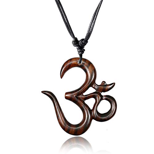 Earth Accessories Adjustable Om Necklace with Organic Wood - Aum Symbol Pendant for Women - Yoga Necklace for Strength, Meditation, or Spiritual Mantra Practice