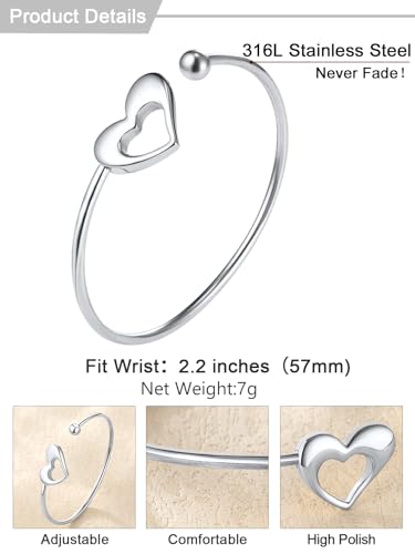 U7 Unisex Simple Cuff Bracelet 18K Real Gold Platinum Plated Fine Bracelets Fashion Jewelry Open Bangle Cuff Bracelets, Twisted or Heart Style - color: F.Heart End-Stainless