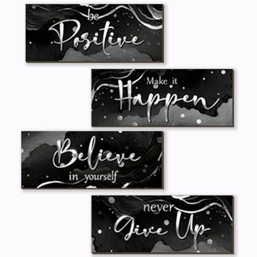 4 Piece Black And Silver Bathroom Decor Motivational Silver Wall Art Abstract Women’s Office Decor Inspirational Wooden Signs Black Bathroom Accessories for Home Bedroom Office 10X4 Inch - color: Black