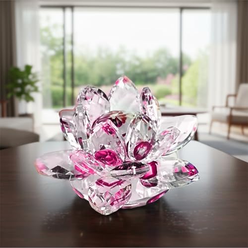Lotus Flower Figurine,Crystal Lotus Decor Centerpiece,Feng Shui Home Decor for Office Desk Accent in 2.5 Inch - color: Pink