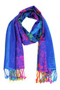 PASKMLNA Double Side Multi Colors Silky Tropical Colorful Exotic Pashmina Wrap Shawl Scarf Rave - color: 051-royal Blue Multi Feathers