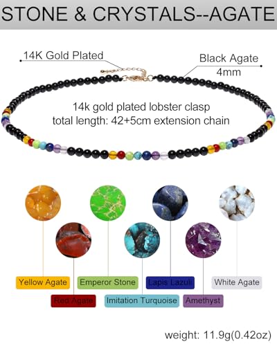 Reiki 7 Chakra Crystals Beaded Necklace Yoga Meditation Energy Jewelry Necklaces for Women and Men Relaxation Gifts - style: Black Agate