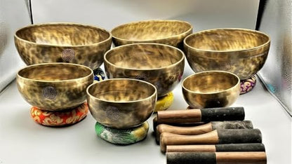 Chakra Healing Tibetan Singing Bowl - Set of 7 - Hand Hammered Tibetan Meditation Singing Bowl Nepal