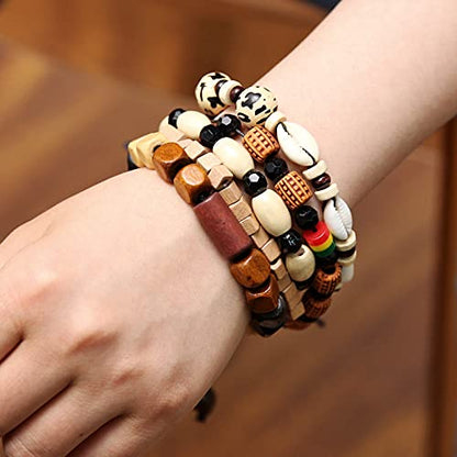 HZMAN Wrap Bracelets Men Women, Hemp Cords Wood Beads Ethnic Tribal Bracelets, Leather Wristbands - style: Shell Conch