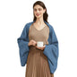 BRYCTSISEN Women's Lightweight Wool Shawl Wrap Scarf with Sleeves Outer Warm Knitted Open Front Poncho Cape Fall Winter - color: Blue