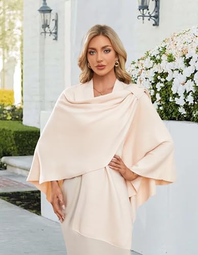 PULI Womens Large Cross Front Poncho Sweater Wrap Topper Knitted Elegant Shawls Cape for Fall Winter - color: 1-beige