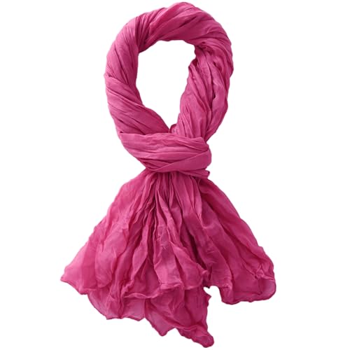 Summer Cotton Blend Crinkle Vintage Soft Scarf Fashion Solid Scarf Wrap Shawl - color: Rose Pink