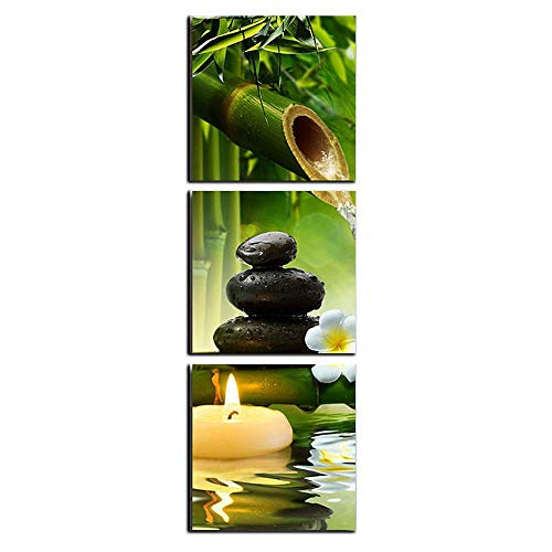 TAOMI Bamboo Wall Art for Bathroom Zen Stone Canvas Painting Contemporary Meditation Yoga Wall Decor Spa Natural Green Plant Artwork for Bedroom Wall Décor Botanical Frame 12x12inch - size: 12"L x 12"W, style: Zen Asian