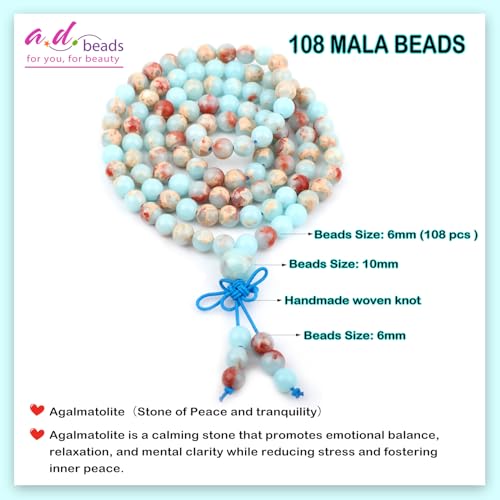 AD Beads 6mm 8mm 108 Prayer Mala Jasper Elastic Bracelet - Handmade Yoga Meditation Healing Power Energy Gifts for Unisex Adult. - color: Agalmatolite (Peace)