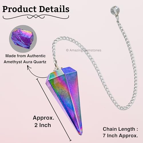 Amazing Gemstone Amethyst Aura Quartz Crystal Pendulum for Divination - Certified Dowsing Crystals and Healing Stones for Chakra Balancing and Meditation - Enhance Reiki Spiritual Growth - color: Amethyst Aura Quartz