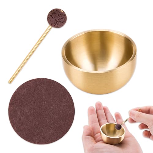1Pcs Exquisite Mini Tibetan Singing Bowl Set with Mallet and Cushion Hand-Beaten Brass Ritual Spiritual Bowl for Meditation Stress Relief Sound Healing Yoga Deep Relaxation