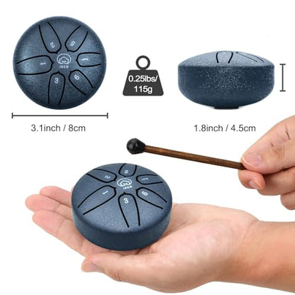 Mini Steel Tongue Drum 3 Inch 6 Notes Steel Drum Instrument, Ethereal Drum for Kids Adults, Handpan Drum for Meditation Sound Healing - color: Navy Blue