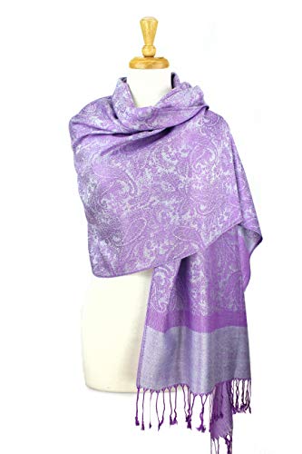 PASKMLNA Paisley Jacquard Pashmina Shawl Wrap Scarf Stole - color: Light Purple