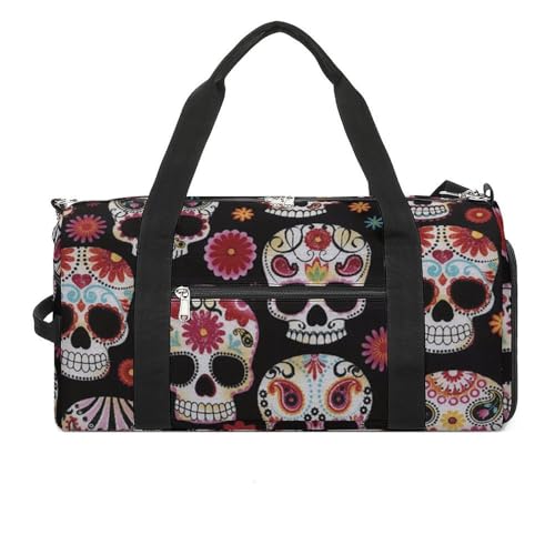 Sugar Skull Art Large Capacity Portable Fitness Bag, Easy to Carry - color: Sugar Skull art