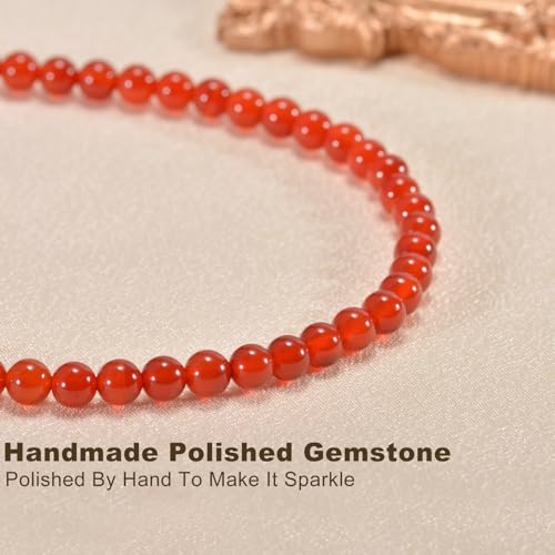 14in Agate Wrap Bracelet for Women Men Natural Round Beaded Agates Stone Healing Stretch Bracelets Elastic Handmade Polished Gemstone Beads Bracelet - color: Red Agate, size: 6mm Beads