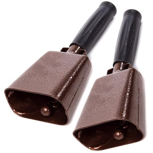 Deke Home - 2 Pack 7 Inch Steel Cowbells with Handle, Loud Noise Makers for Football, Sports, Parties, Competitions, School Spirit & Safety, Large Hand Bell for Cheering & Percussion Instrument - color: Copper, size: 7 Inch