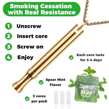 LAMKHOO Breathing Necklace to Quit Smoking and Vaping with Refillable Mint Pods Stop Smoking Aids Fidget Necklace Smokeless Inhaler for Adults - color: Gold
