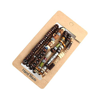HZMAN Wrap Bracelets Men Women, Hemp Cords Wood Beads Ethnic Tribal Bracelets, Leather Wristbands - style: Bohemian