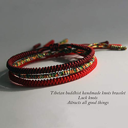 Men Women Chinese Lucky Red String Bracelet Tibetan Buddhist Prayer Handmade Yoga Prayer Rope Mala Bracelet Adjustable Size - color: Multicolor