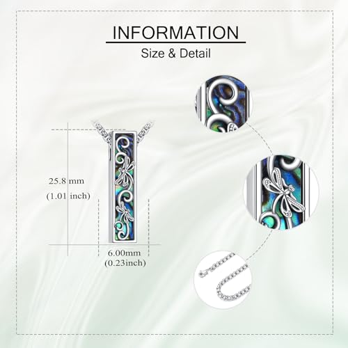 Cremation Urn Necklaces for Ashes Sterling Silver 3D Vertical Bar Memorial Pendant for Loved Ones Keepsake Cremation Jewelry Gifts for Women Men - style: Dragonfly