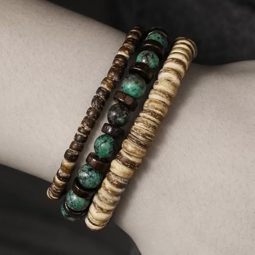 Todu Boho Bracelets Vintage African Turpine Coconut Shell Stackable Wooden Beaded Bracelets for Women Men Bohemian Ethnic Summer Beach Vacation Holiday Jewelry - style: Style E