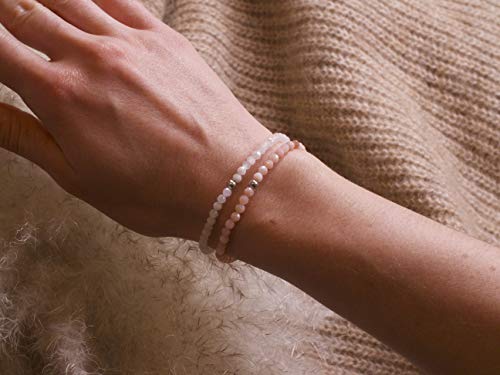 BERGERLIN Real natural stone bracelet - Tested and certified in Germany - Genuine bracelets with 925 Sterling silver pearl and faceted pearls - color: Opal pink, size: Small
