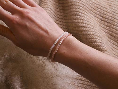BERGERLIN Real natural stone bracelet - Tested and certified in Germany - Genuine bracelets with 925 Sterling silver pearl and faceted pearls - color: Opal pink, size: Small