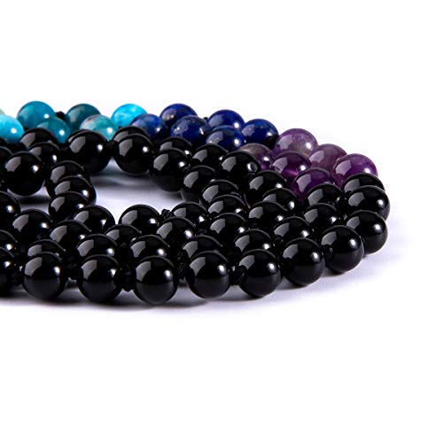 Bivei 108 Mala Beads Necklace Life Tree 7 Chakra Wrap Bracelet Real Healing Gemstone Yoga Meditation Hand Knotted Mala Prayer Bead Necklace - color: Black Agate, size: 6mm