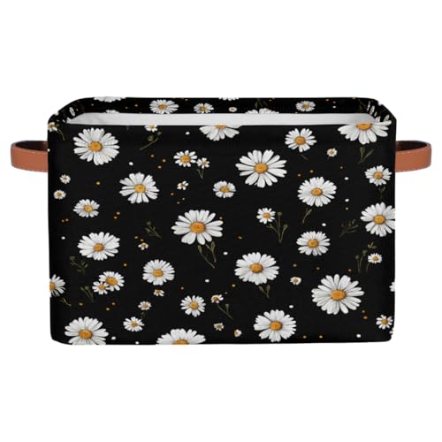 Pardick Storage Baskets Bin, Daisy Flower Black Collapsible Canvas Fabric Storage Bin Decorative Baskets Toy Organizer Rectangle Storage Boxes with handles for Home Shelves Nursery,Q-11 - color: Q-11