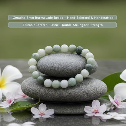 Cherry Tree Collection Tigers Eye Bracelets Plus Over 40 Other Stones – Gemstone Beads for Men & Women, Promotes Protection, Courage, Focus, Balance & Luck – Available in S, M, L with 8mm Round Beads - color: Burma Jade, size: Medium