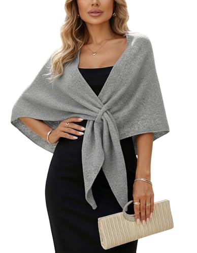 Shawl Wraps Women Pashmina Cardigan Triangle Cape Knit Shoulder Top Sweater Scarf for Fall Winter - color: 01 Light Grey
