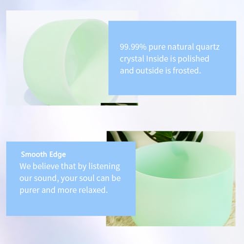 Hye-eun 432hz Crystal Singing Bowl Set of 7 Mint Green Frosted Quartz Chakra Sound Bowl with 2 Pcs Carry Case Bag for Cleansing Stress Relief- Spiritual Mindfulness - color: 7-12 Inch 432hz Mint green 7pcs