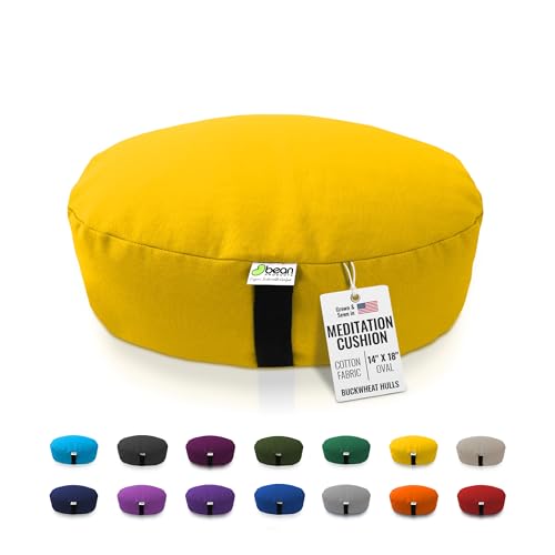 Bean Products Zafu Meditation Pillows for Sitting on Floor, Yoga Cushion, Cotton/Buckwheat Fill Yoga Pillow, Zafu Meditation Cushion, Zen Kneeling Prayer Pad- Made in USA - 14"x18" Oval - Saffron - color: Saffron, size: Oval - 14" x 18"