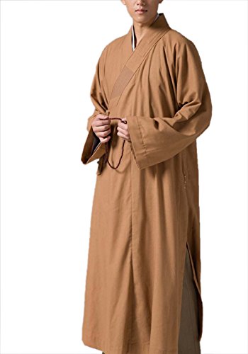ZanYing Men's Long Gown Traditional Buddhist Meditation Monk Robe - color: Brown S31, size: Small