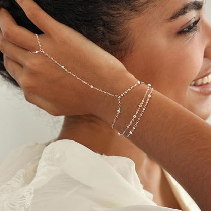 Moodear Mothers Day Gifts Gold Bracelet Stack for Women - Dainty Hand Chain Trendy Bead Link Ring Bracelets Set Waterproof Jewelry Gift - style: 3 hand ring bracelet-SL