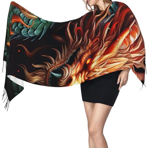 Astronaut Sitting in Yoga Chakra Scarf for Women Warm Soft Scarves Fashion Fringed Shawl Casual Tassel Blanket Scarf - color: Chinese Dragon