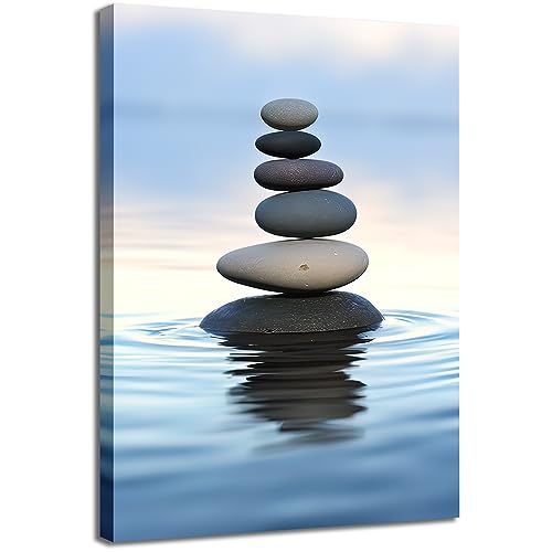 GLOKAKA Zen Stones Balance Canvas Wall Art Pebbles Stack in Calm Water Picture Print Artwork Poster for Yoga Meditation Room Bathroom Bedroom Decor - color: Zen-02, size: 30"L x 20"W