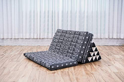 Leewadee 3-Fold Mat XXL with Triangle Cushion – Firm TV Pillow, Foldable Mattress with Cushion Made of Eco-Friendly Kapok, 67 x 31 inches, Black - color: Cbt4 - Black, size: 3 seating segments XL