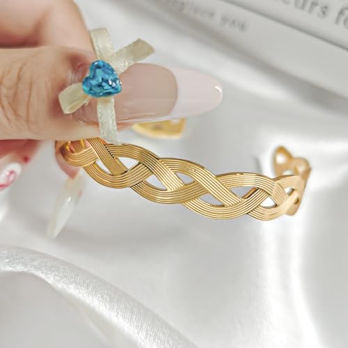 Handmade 925 Sterling Silver Bangle Bracelet Simple Silver/Gold Adjustable Cuff Bangles Durable Stainless Steel bracelet for Men &Women Daily Jewelry Gift for Anniversary Birthday Gift - color: gold01