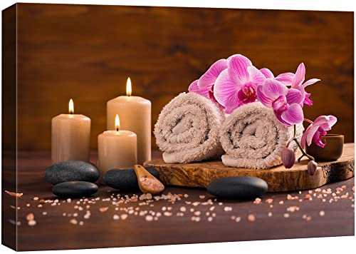 wall26 Canvas Print Wall Art Meditation Orchid Flower Massage Stones Zen Candles Nature Wilderness Photography Realism Rustic Landscape Colorful Multicolor for Living Room, Bedroom, Bathroom - 12"x18" - color: A08-2203-vee03, size: 18"L x 12"W