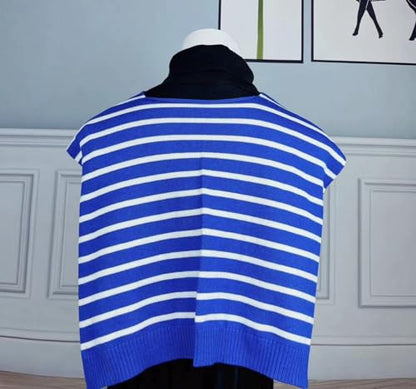 WaJuemy Sweater Shawl Wraps for Women Sweater Knitted Knotted Shawls Travel Casual Scarf Cape Shoulder Tops Fashion Wrap - color: Blue/White