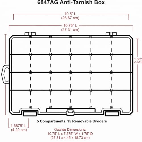 ArtBin 6944AG Medium Anti-Tarnish Box with 15 Removable Dividers, Jewelry & Craft Organizer, 1 Plastic Storage Case with Anti-Tarnish Technology, Clear with Aqua Accents 10.875” x 7.0” x 1.75” - size: Medium (10.875” x 7.0” x 1.75”) w/ 15 Dividers