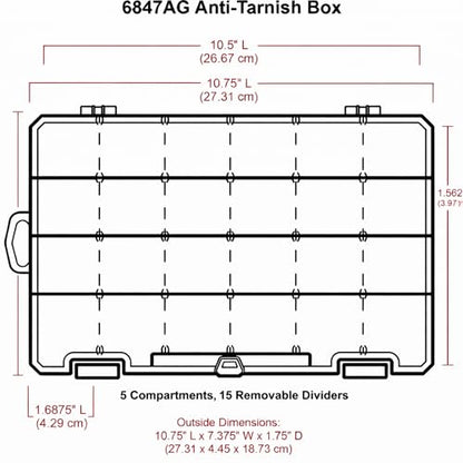 ArtBin 6944AG Medium Anti-Tarnish Box with 15 Removable Dividers, Jewelry & Craft Organizer, 1 Plastic Storage Case with Anti-Tarnish Technology, Clear with Aqua Accents 10.875” x 7.0” x 1.75” - size: Medium (10.875” x 7.0” x 1.75”) w/ 15 Dividers