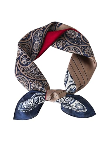 ANDANTINO 100% Mulberry Silk Square Scarf for Hair-25.6" X25.6'' Women Men Natural Silk Neckerchief Digital Printed Headscarf - color: Burgundy&navy