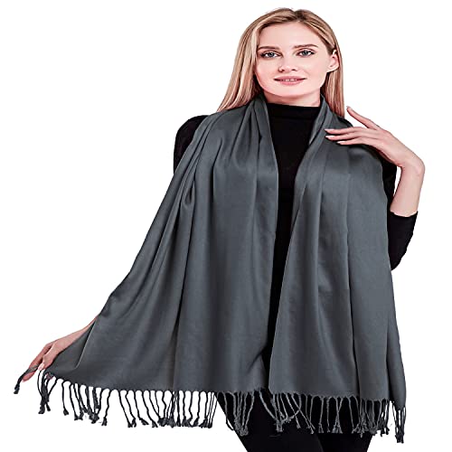 CJ Apparel Solid Color Tassels Design Nepalese Shawl Scarf Wrap Stole Throw Head Wrap Pashmina Gift Hand Made in Nepal New - color: Charcoal Black A1022