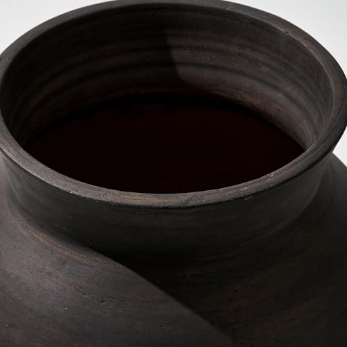 LB2 Brown Ceramic Large Vase, 13" Tall Zen Style vase, Terra Cotta Pitcher, Distressed Farmhouse Decor, Pottery Decorative Flower for Home Decor